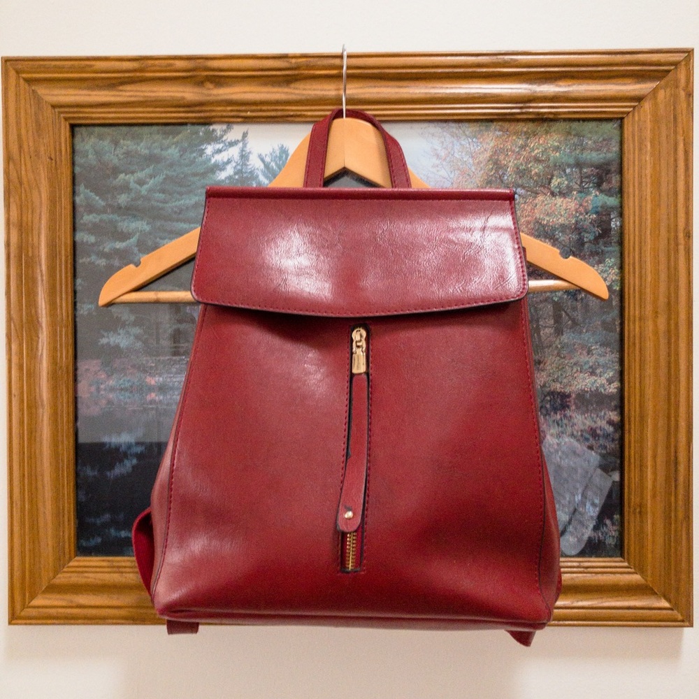 Faux leather satchel backpack